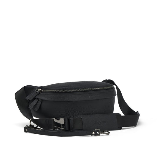 Black waist sling camera bag bag with a strap on a white background